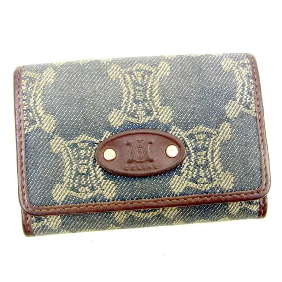 Celine Card Case Macadam Brown Blue Woman unisex Authentic Used - Picture 1 of 6